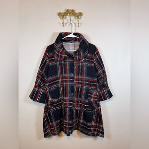 Dame Tweed Lightweight Black w/Red Blue,& Yellow plaid Blazer/Coat/Jacket Size L